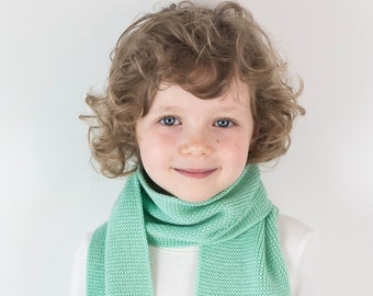 Handmade Mint Green Knitted Wool Scarf for Toddler or Child, Personalized with Embroidered Name
