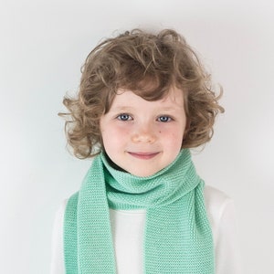Handmade Mint Green Knitted Wool Scarf for Toddler or Child, Personalized with Embroidered Name