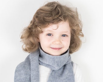 Handmade Cuckoo Gray Knitted Wool Scarf for Toddler or Child, Personalized with Embroidered Name