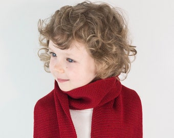 Handmade Red Knitted Wool Scarf, Personalized with Embroidered Name for Boys and Girls