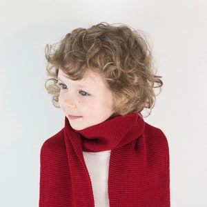 Handmade Red Knitted Wool Scarf, Personalized with Embroidered Name for Boys and Girls image 1