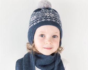 Charming Blue Jean Knitted Hat and Scarf Set with Sparkling Silver Snowflakes - Personalized baby, toddler gifts