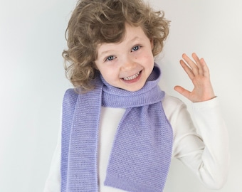 Handmade Bluebell Knitted Wool Scarf for Toddler or Child, Personalized with Embroidered Name