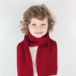 Handmade Red Knitted Wool Scarf, Personalized with Embroidered Name for Boys and Girls image 2