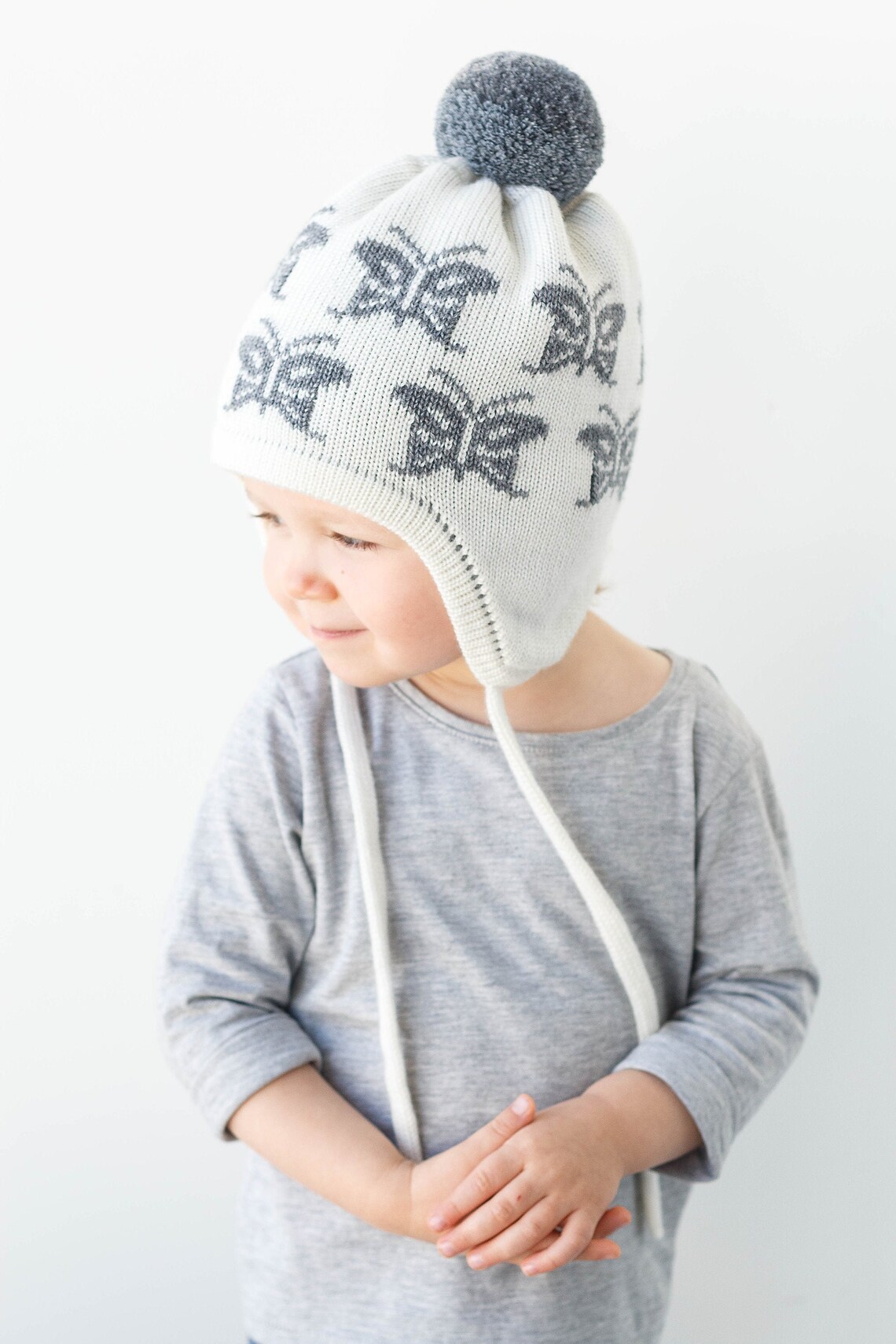 Toddler girl winter hat with ear flaps and pompom Winter Etsy