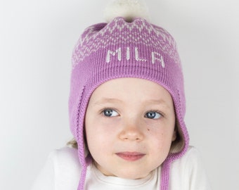 Custom Wool Winter Pom-Pom Hat for Baby Girls