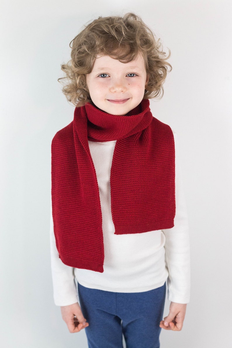 Handmade Red Knitted Wool Scarf, Personalized with Embroidered Name for Boys and Girls image 2