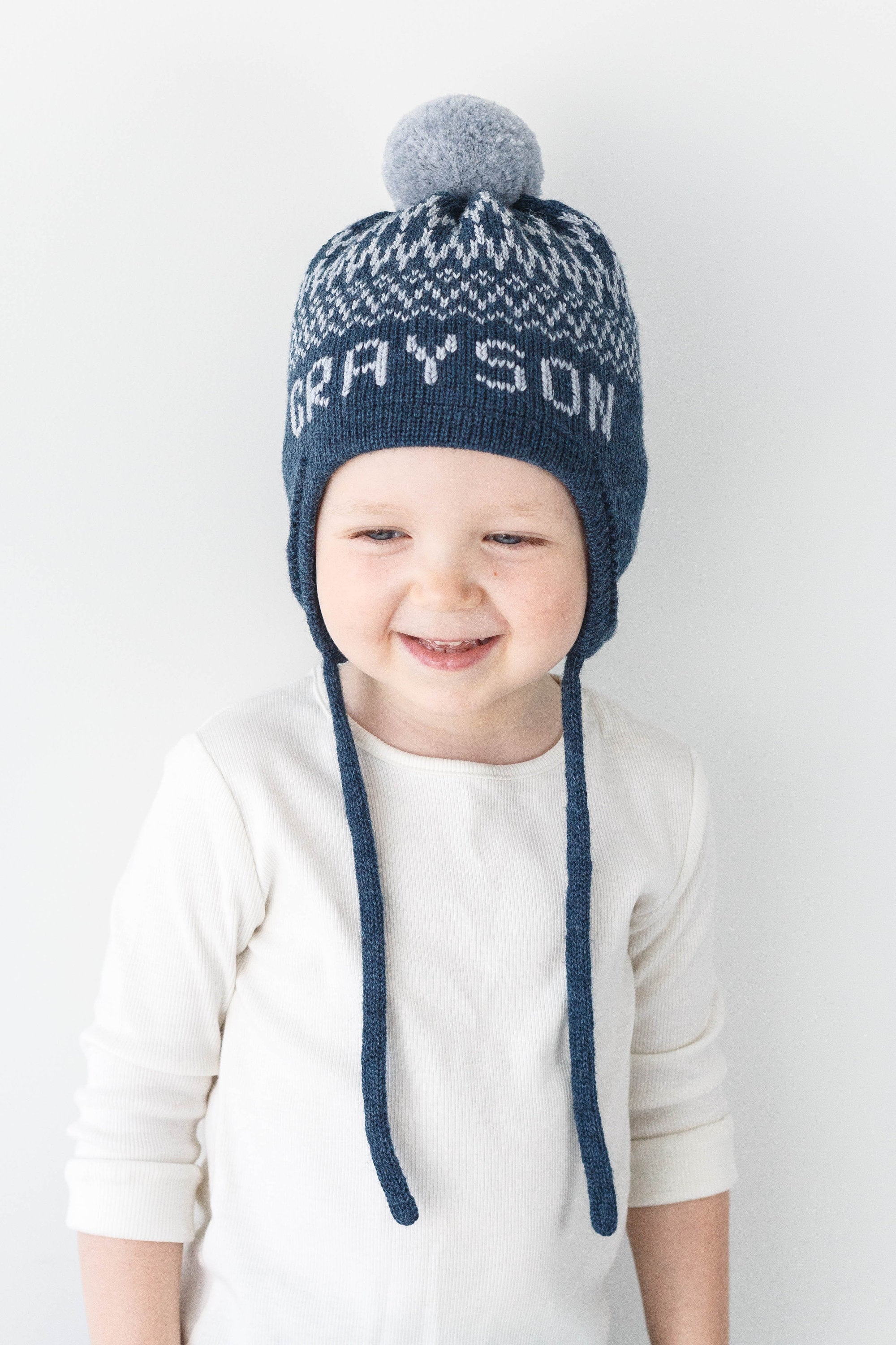 Personalized winter hat for kids with ear flaps and pompom Etsy