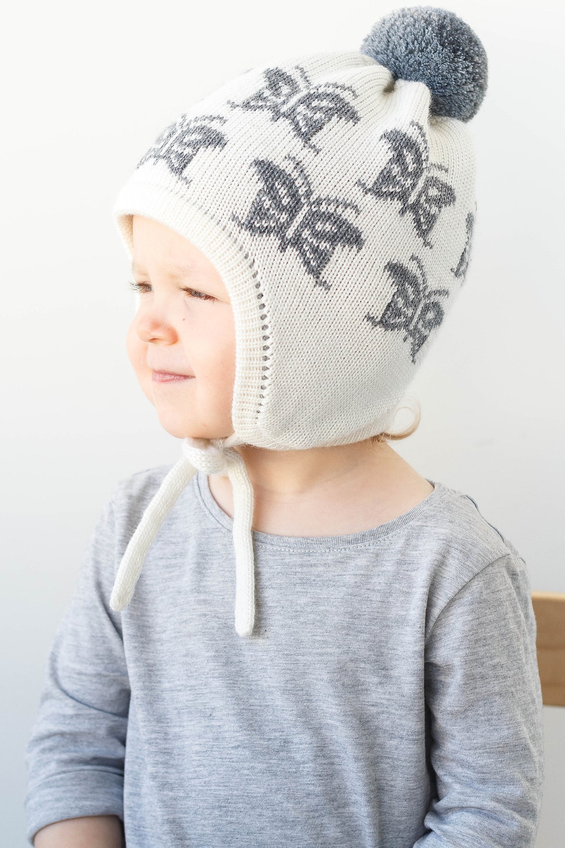 Toddler girl winter hat with ear flaps and pompom Winter Etsy