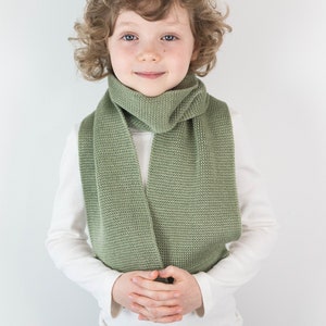 Handmade Sage Green Knitted Wool Scarf for Toddler or Child, Personalized with Embroidered Name image 2