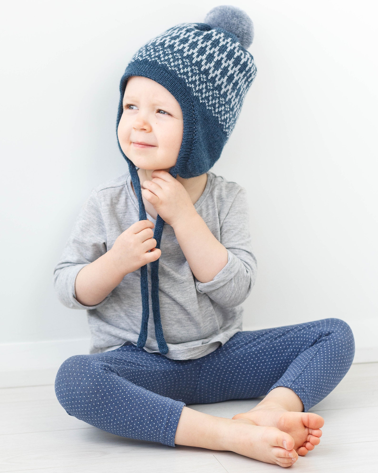 Toddler winter hat with ear flaps and pompom Custom knit Etsy