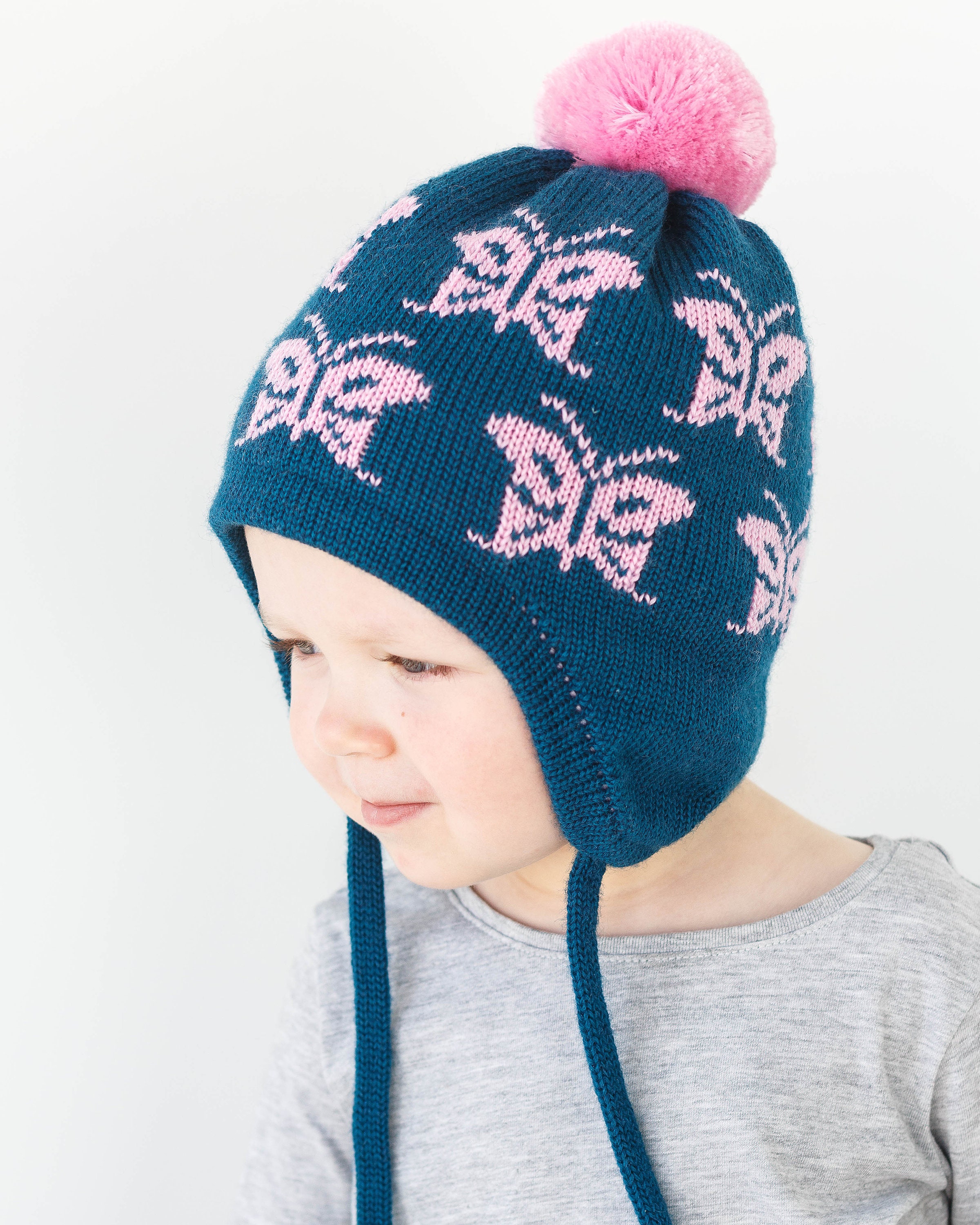 Toddler girl winter hat with ear flaps and pompom Winter Etsy