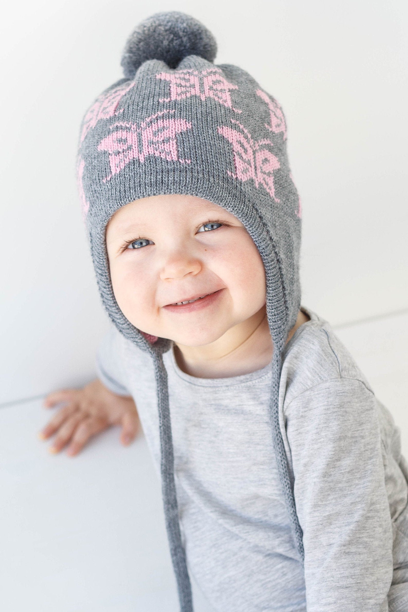 Toddler girl winter hat with ear flaps and pompom Winter Etsy