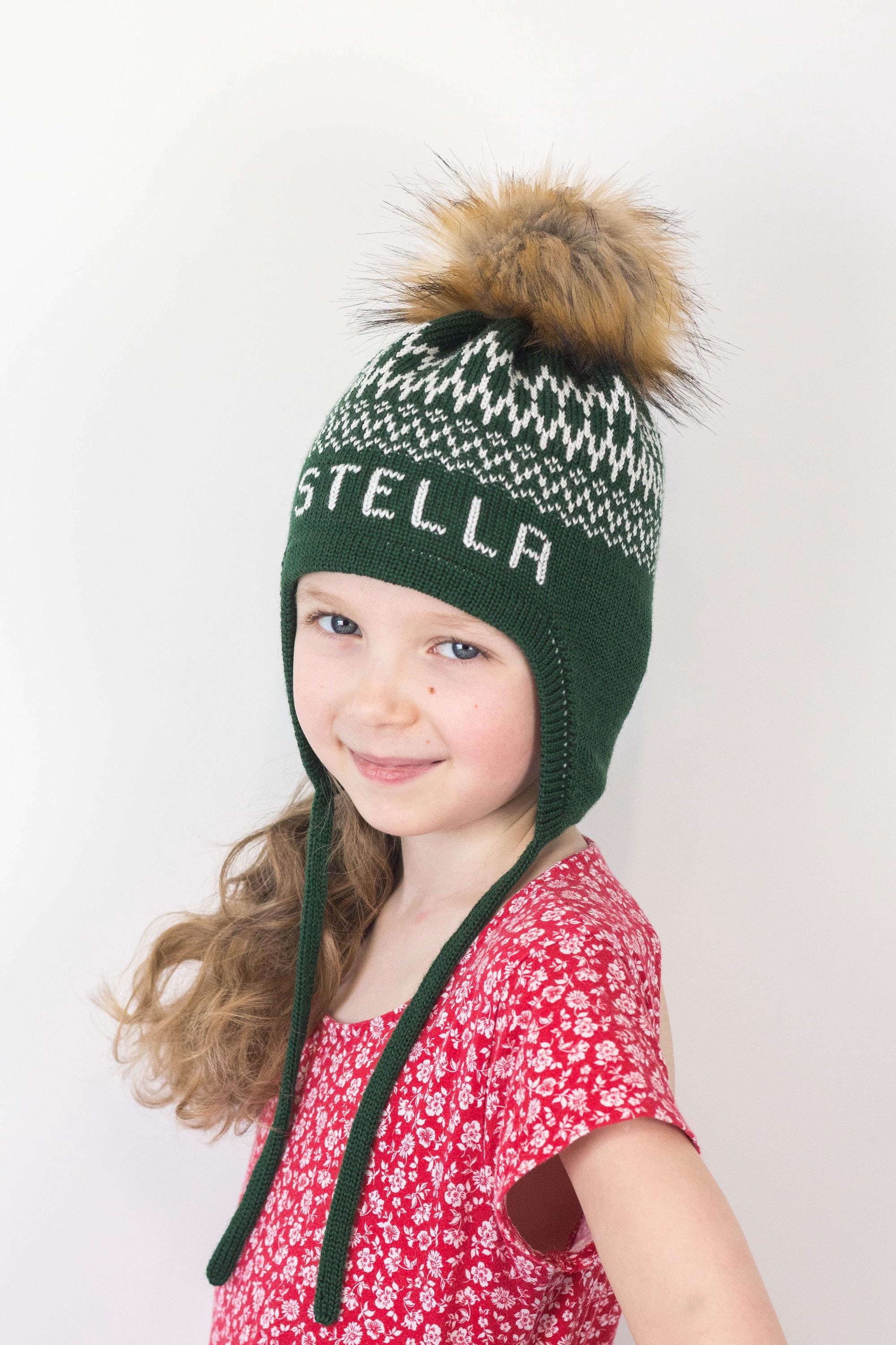 Stylish Wool Knit Ear Flap Hat in Cream and Green What is a good knitting pattern for a boys hat with ear  main image 4