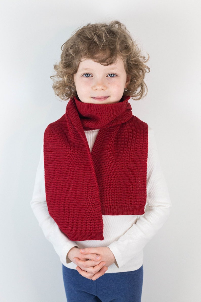 Handmade Red Knitted Wool Scarf, Personalized with Embroidered Name for Boys and Girls image 3
