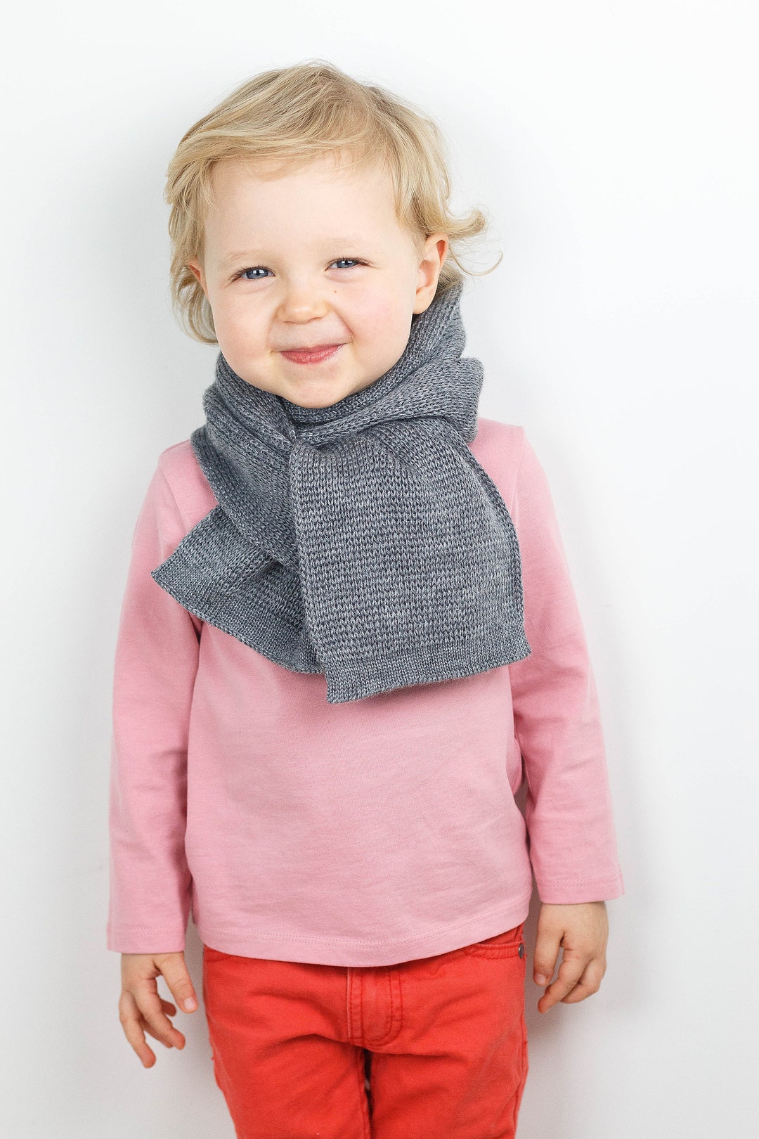Gray Kids Knitted Scarf / Winter Baby Scarf / Warm Toddler Scarf Etsy