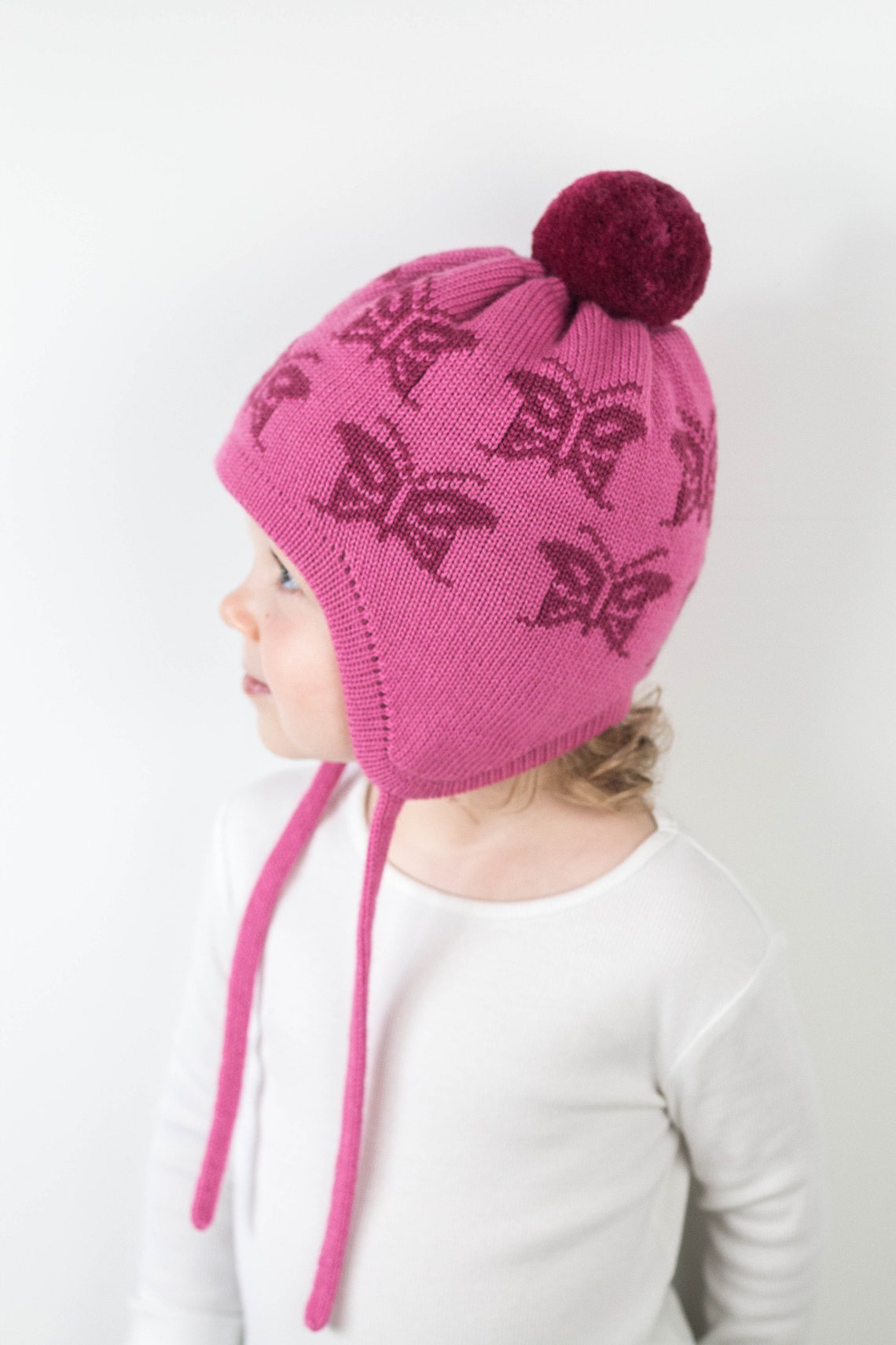 Toddler girl winter hat with ear flaps and pompom Winter Etsy