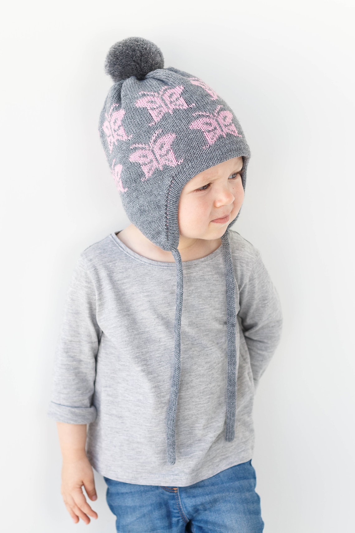 Toddler girl winter hat with ear flaps and pompom Winter Etsy