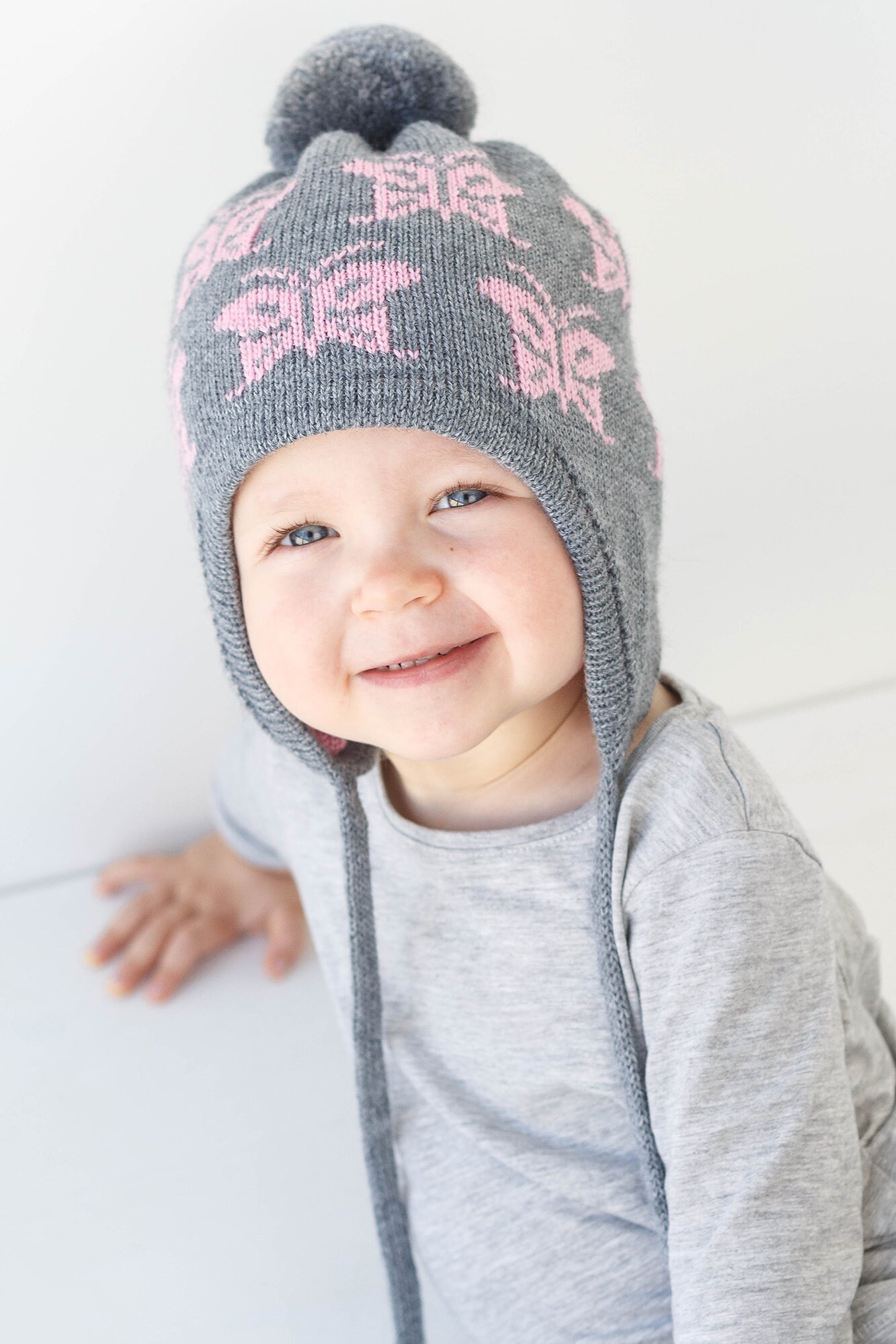 Baby girl knit earflap hat with pompom Toddler girl winter Etsy