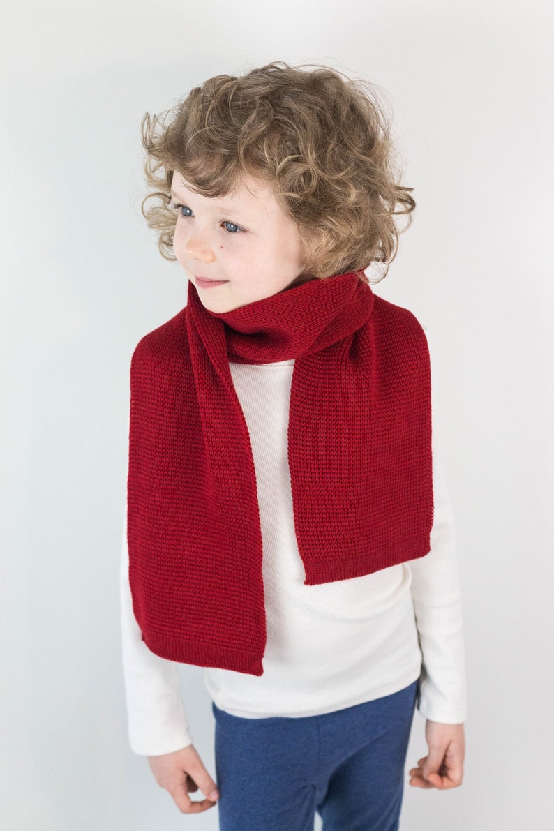 Handmade Red Knitted Wool Scarf, Personalized with Embroidered Name for Boys and Girls image 1