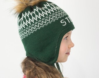 Personalized Knit Winter Hat With Ear Flaps: Dark Green Fair  display picture 3