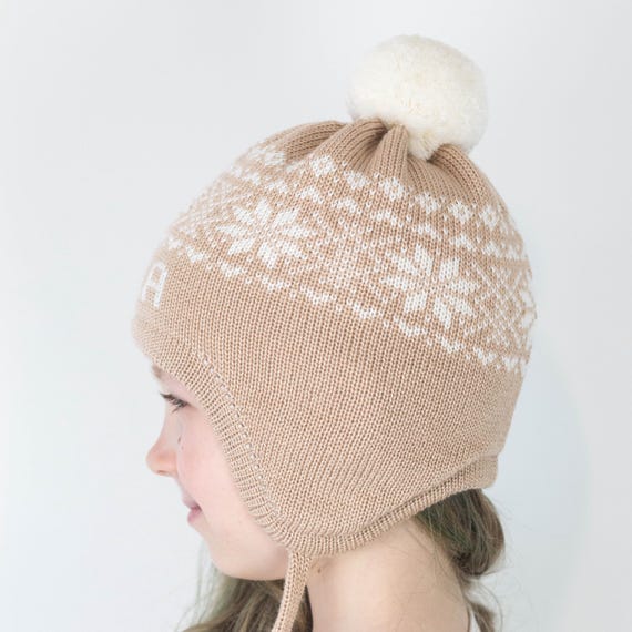 Cream Knit Winter Hat with Ear Flaps Women Winter Beanie Knit Hat Warm Earflap Kawaii Skull Cap  main image 3