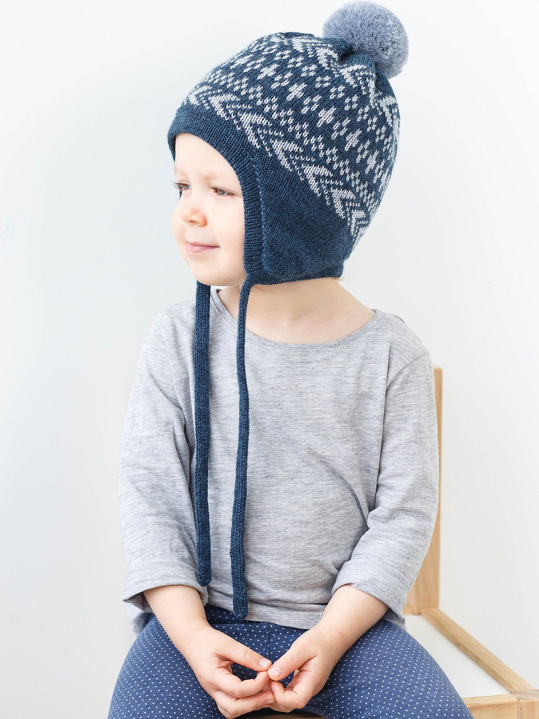 Fair Isle Baby Hat With Ear Flaps Toddler Winter Hat With Ear Flaps