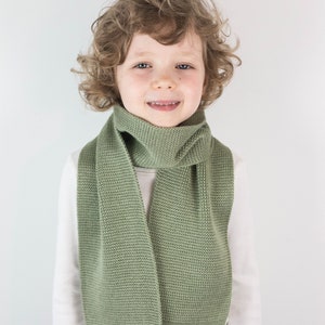 Handmade Sage Green Knitted Wool Scarf for Toddler or Child, Personalized with Embroidered Name image 3