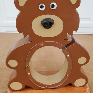 Teddy Bear Wooden Bank-Coin Bank-Piggy Bank-Handmade-Novelty-Unique-Savings Bank-Teddy Bear