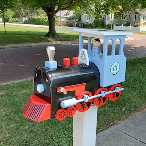 Handmade Steam Locomotive Mailbox with solar Night Light-Train Engine Mailbox-Locomotive Mailbox****