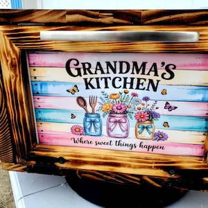 Rustic Corner Bread Box – Customizable Panel, Flame Burnt Wood