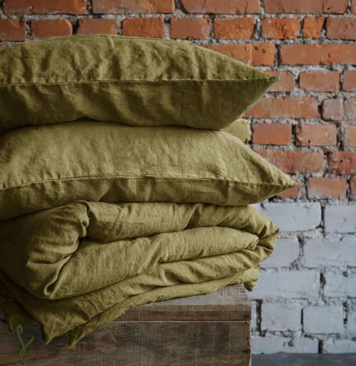 Olive green linen pillowcase / Pillow Cover / Stonewash linen Etsy