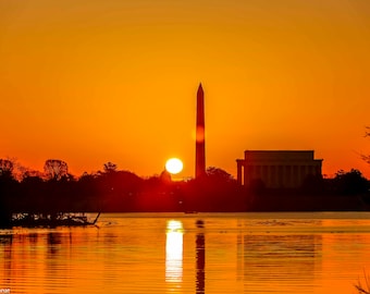 Digital Monuments at Sunrise: US Capitol, Washington Monument, Lincoln Memorial, DC Print, Decor, DC Photography, Cityscape, Architecture