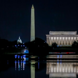 US Capitol, Washington Monument, Lincoln Memorial, Washington DC Photography, DC Wall Art, Dc Photo Night, Architecture Print, National Mall