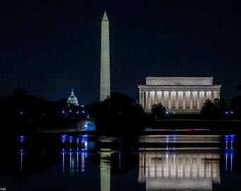 Digitale Monumente bei Nacht: US Capklemme, Washington Monument, Lincoln Monument, DC Druck, Dekor, DC Fotografie, Stadtansicht, Architektur