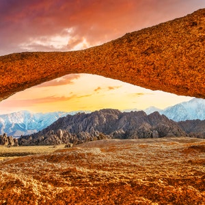 Mt Whitney Sunset from Mobius Arch Alabama Hills Lone Pine California Photography, Fine Art Print Sunset Photo Wall Art Print Decor Delicate
