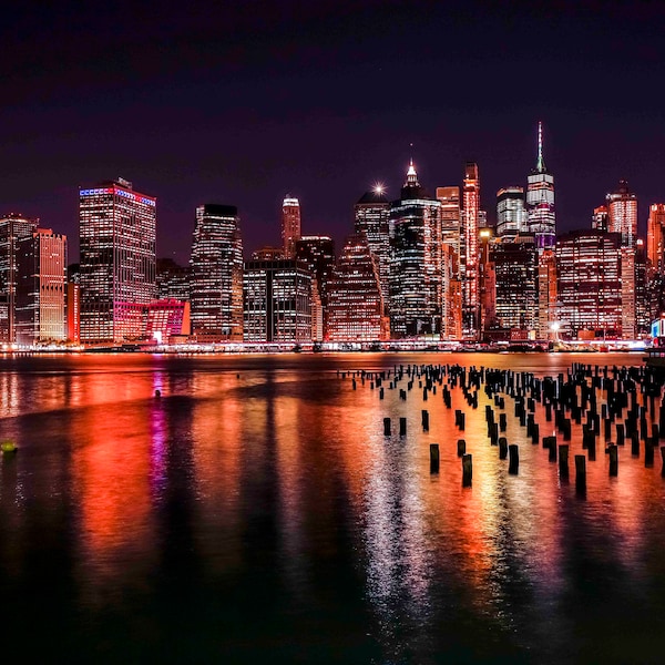 New York City Skyline Night Photography, Fine Art Print, Cityscape, NYC Panoramic , NYC Panorama, NYC Night Photo, New York Wall Art Decor