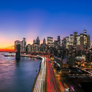New York City Skyline Night Photography, Fine Art Print, Cityscape, NYC Panoramic, NYC Panorama, Manhattan Sunset Photo, NY Wall Art Decor