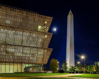 Museo Nacional de Historia Afroamericana, Monumento a Washington, D. C., Decoración de pared, Bellas Artes Imprimibles, Impresión fotográfica nocturna de Washington D. C.