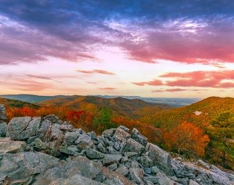 Impresión fotográfica de otoño de Shenandoah, arte mural, colores de otoño, hojas de otoño, foto de follaje otoñal, fotografía de paisajes, follaje otoñal, bellas artes de montaña