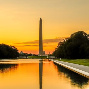 National Mall Sunset, Washington Monument, Washington DC Photography, DC Wall Art Decor, Architecture Photo, US Capitol, Dc landmark print
