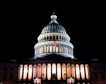 US Capitol Building Washington DC Photography at Night, DC Wall Art, National Mall Monument, National Landmark, Printable Wall Decor