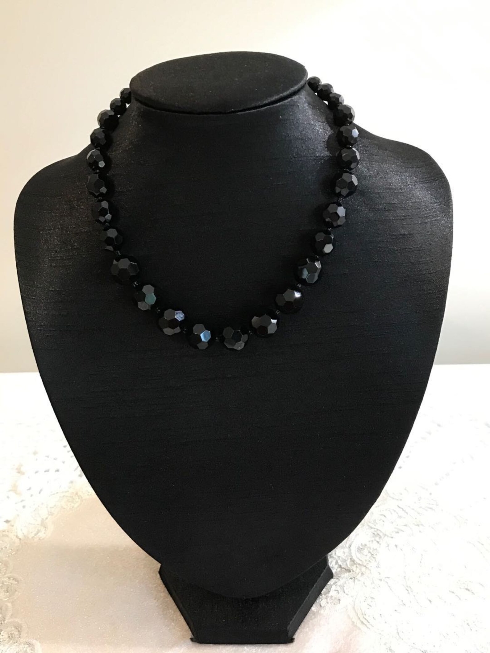Jet Black Crystal Bead Necklace Luxurious French Jet Black Etsy UK
