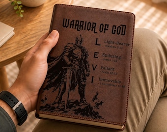 Personalized NLT Large Print Bible, Custom Engraved Acrostic Name with Verse Reference, Warrior of God Design, Gift for Him