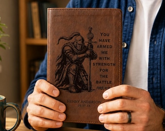 Personalized NLT Giant Print Bible, Custom Engraved Warrior Design with Name, New Living Translation, Christian Baptism Gift for men