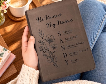 Personalized ESV Single Column Journaling Bible, Custom Engraved Acrostic Name with Verse Reference, Floral Design, Bible Gift for Her