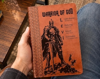 Personalized KJV Study Bible, Custom Engraved Acrostic Name with Verse Reference, Warrior of God Design,  Christian Gift for Him