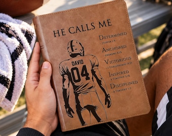 Personalized KJV Wide-Margin Bible, Custom Engraved Acrostic Name with Verse Reference, Christian Sports Gift for Football Players