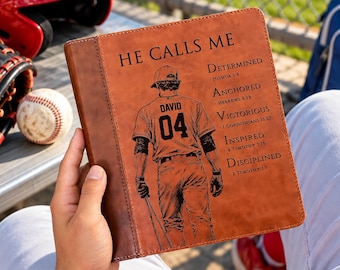 Personalized ESV Journaling Study Bible, Custom Engraved Acrostic Name with Verse Reference, Christian Sports Gift for Baseball Players