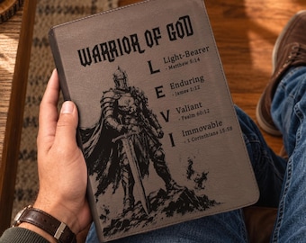 Personalized ESV Journaling Bible, Custom Engraved Acrostic Name with Verse Reference, Warrior of God Design, Christian Gift for Him
